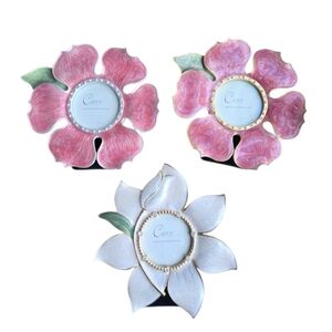 Carr Floral Enamel Picture Frame Set of 3 Rhinestones Burnes Of Boston